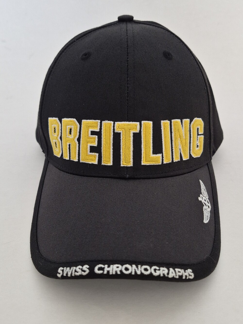Vintage Breitling Hat Cap Snapback Black & Gray Spellout Big Logo Vented